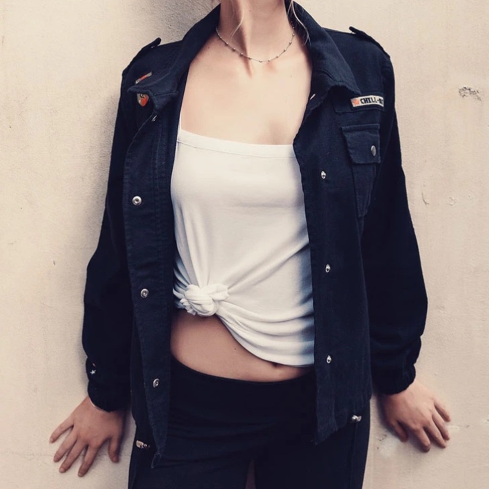 Chaser Vintage Canvas Military Jacket w Patches XS